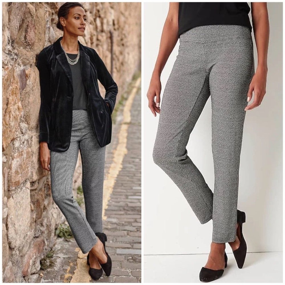 J. Jill Wearever Collection Smooth Fit Slim Leg Houndstooth Pull-On Pants - Picture 1 of 9